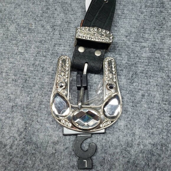 Nocona Western Belt Womens L Black Adjustable Rhinestone Genuine Leather Studded